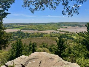 Gibraltar Rock lookout with trees, a rock, and scenic view