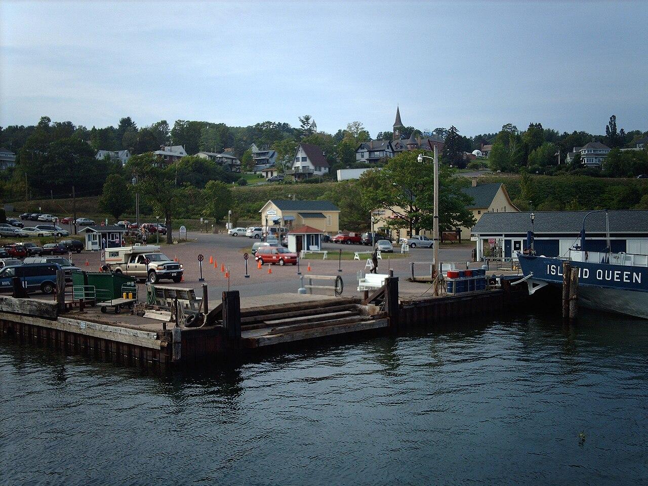 A view of Bayfield, WI docs by the ferry.