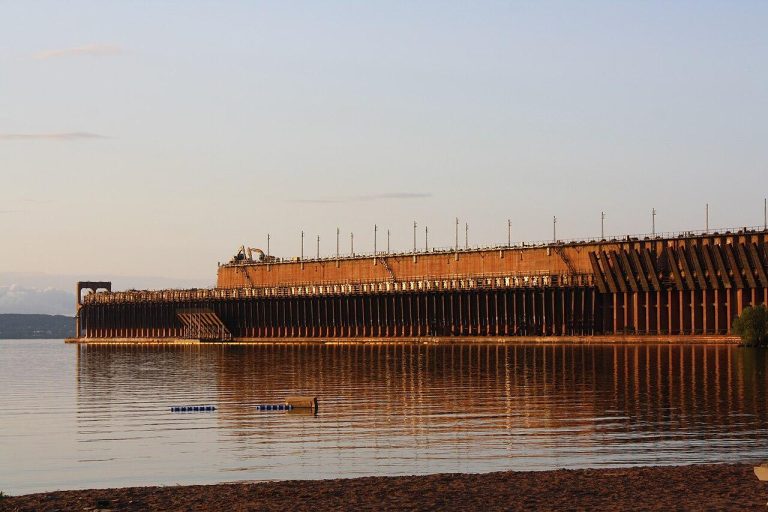 The iconic ore dock in Ashland, Wisconsin being demolished due to its aged condition.