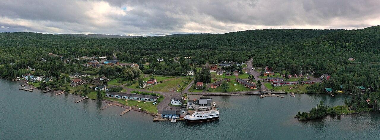 English: Copper Harbor, Michigan, viewed from over its harbor.