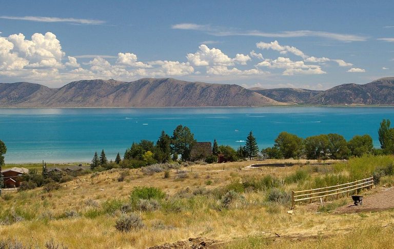 Bear Lake, Which Straddles the States of Idaho and Utah, Seen from a Distance.