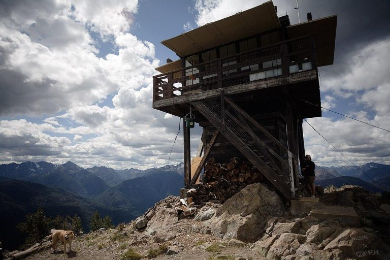 The fire lookout tower at 7001 ft. on Goat Peak.