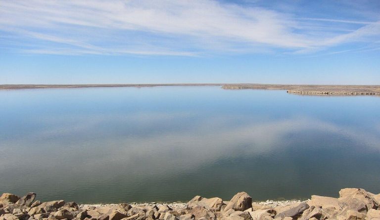 This view is from the top of John Martin Dam facing west over the body of the reservoir.