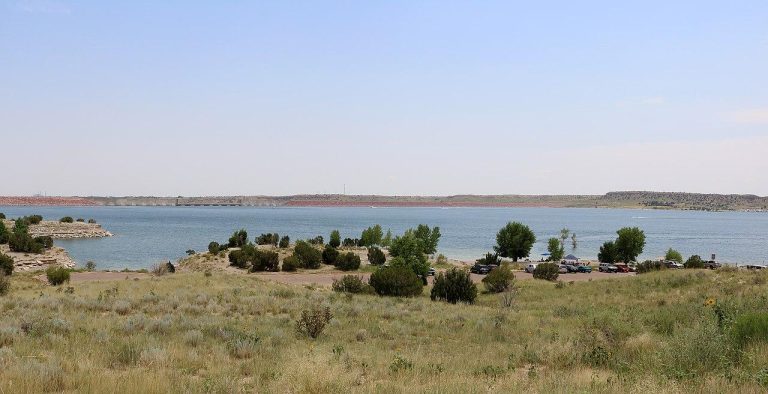 view across Lake Pueblo in Lake Pueblo State Park. The view is towards the south from Juniper Road.