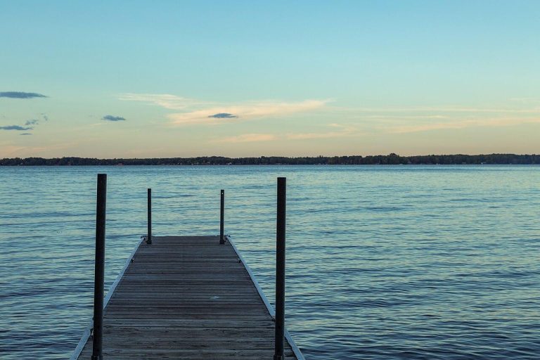 A dock at a boat launch on Mille Lacs Lake at Father Hennepin State Park near Isle, Minnesota.
