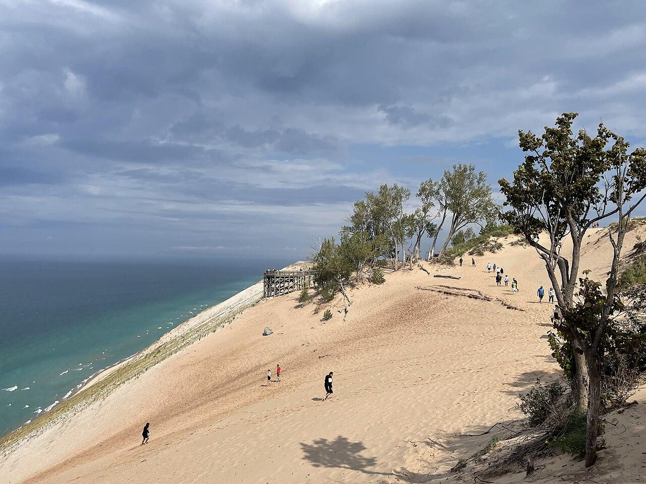 View of the dunes and the sheer drop into Lake Michigan