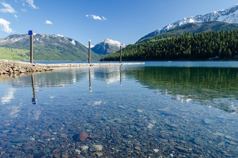 Wallowa Lake from the boat ramp at the north end. Wallowa County.