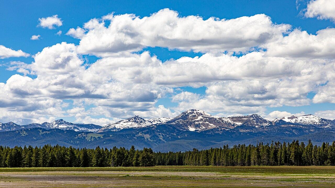 View of the Rocky Mountains (over Targhee Pass Highway) in West Yellowstone, Montana
