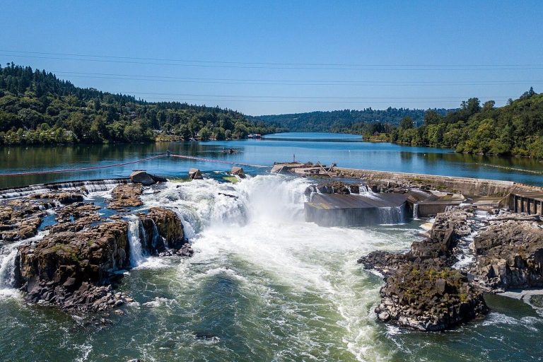Willamette Falls, Oregon looking upstream.