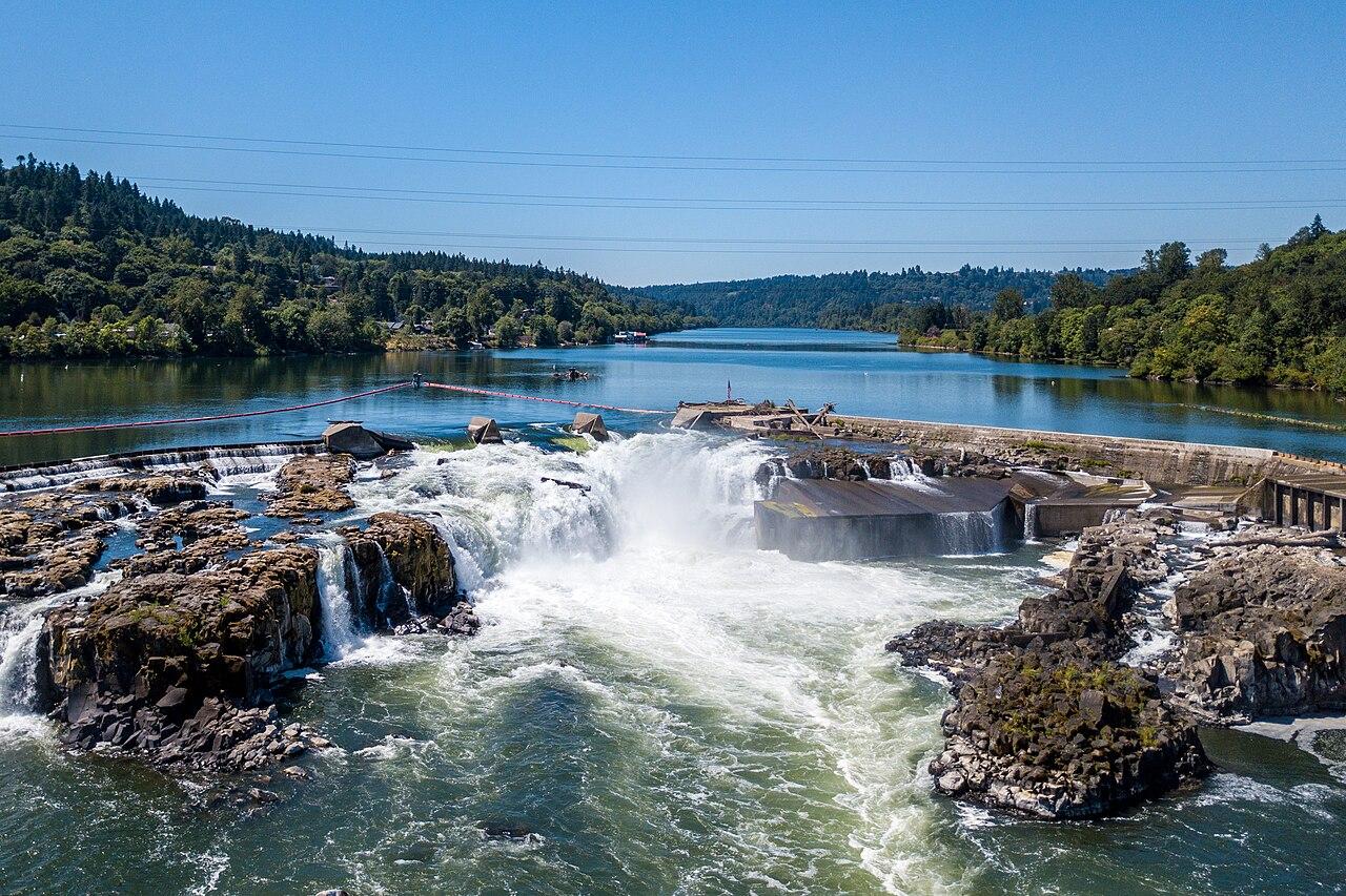 Willamette Falls, Oregon looking upstream.