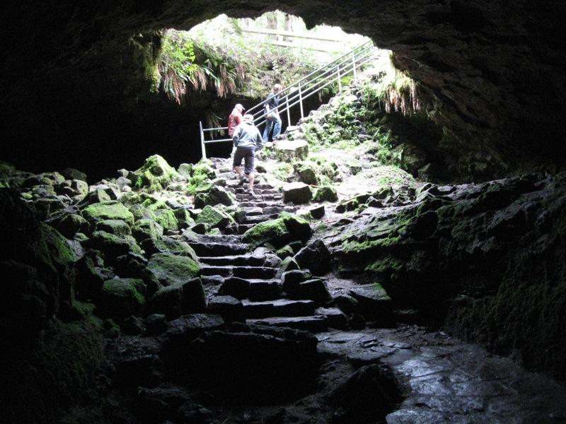 Entrance to Ape Cave form the interior. Gifford Pinchot National Forest near Mount St. Helens