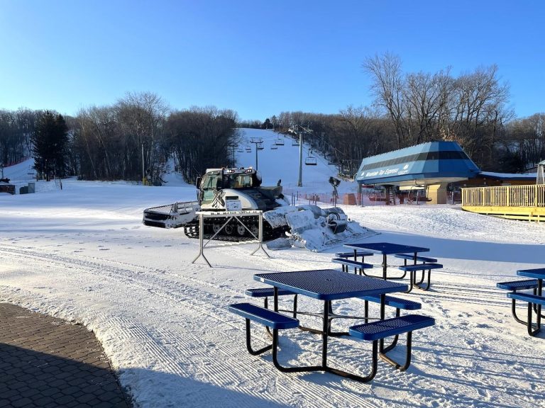 Cascade Mountain Mountaintop Express Lift and Snow Cat on the Snow