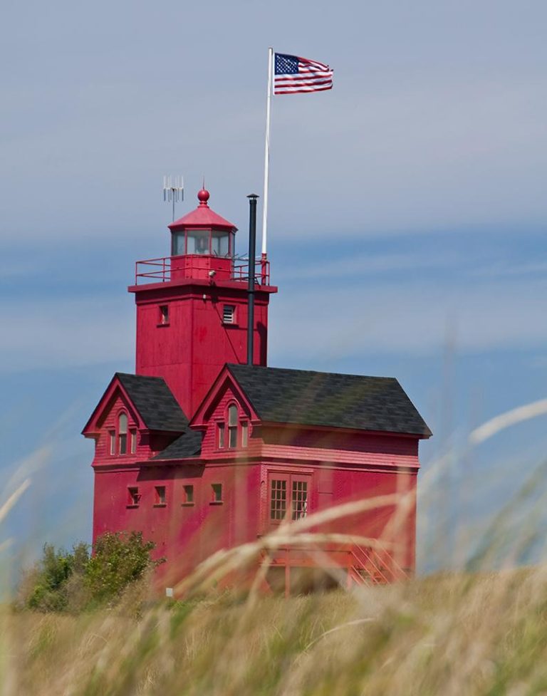 Big Red as it is known, with a unique perspective through the grass.