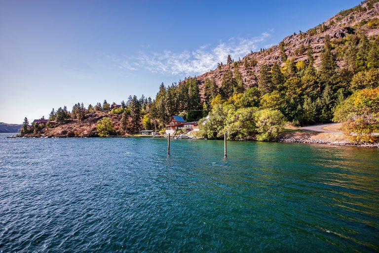 Lake Chelan stretching between dry hills and mountain country