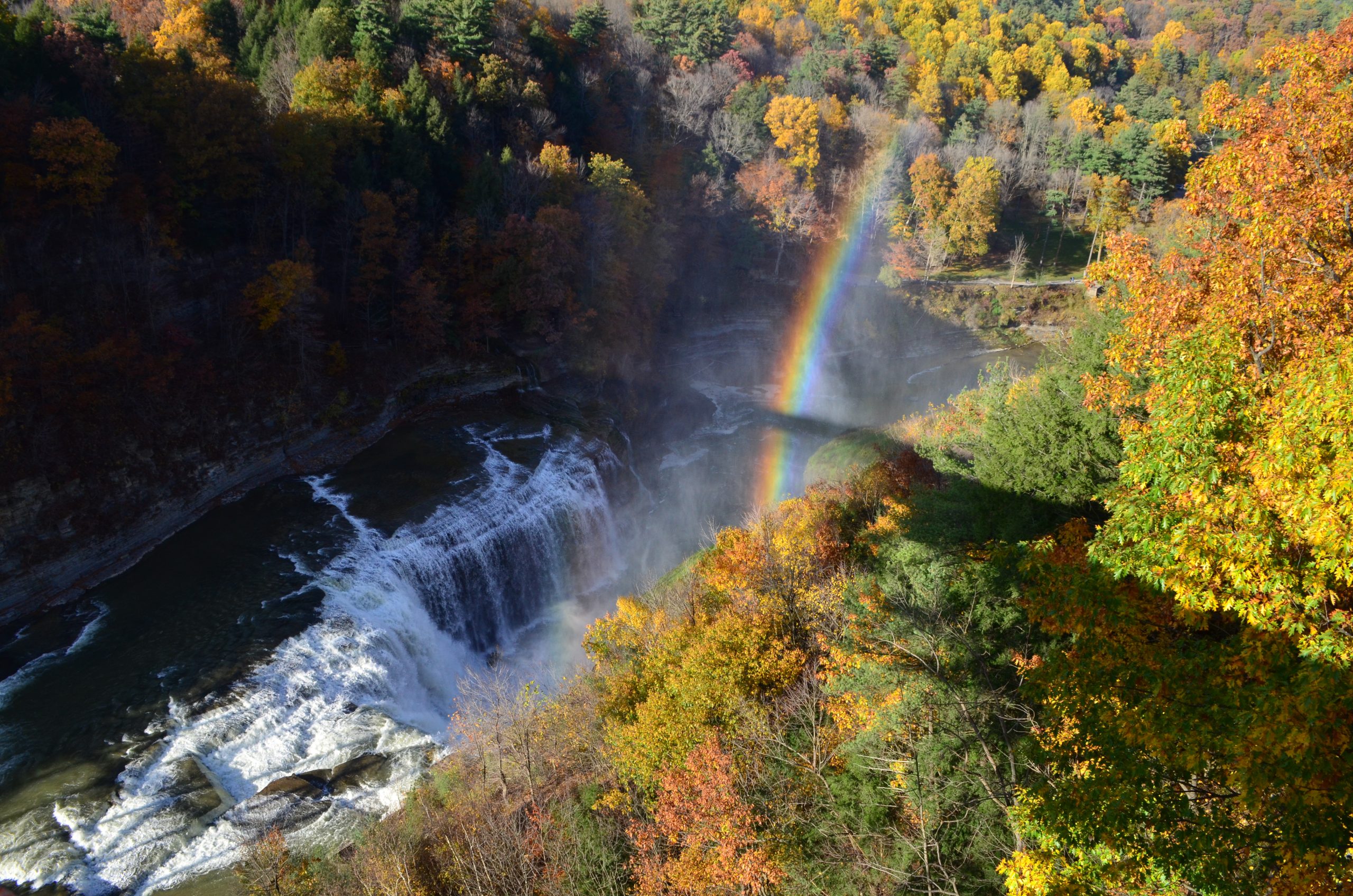 en:Letchworth State Park upper falls in autumn. Taken from the en:Portage Viaduct