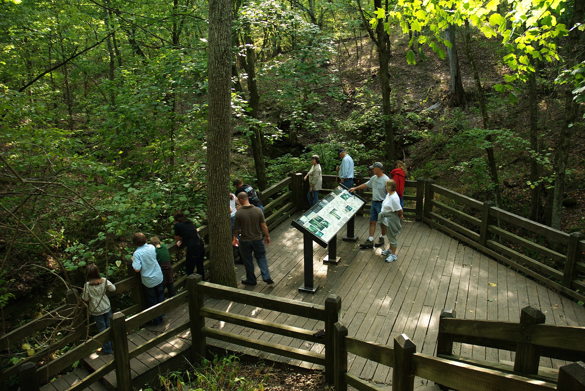 Natural rock bridge and wooded karst terrain at Rock Bridge Memorial State Park