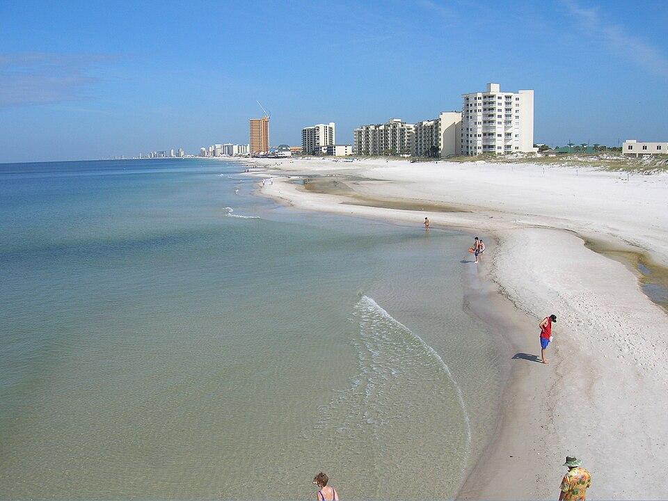 West facing view of Panama City Beach in Florida. It was taken from the viewpoint of St. Andrews pier.